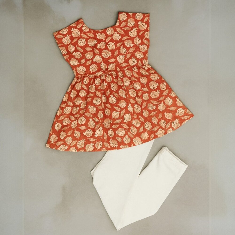 Pomegranate Pop! Girls’ Flare Dress Set in Sunset Orange 4T Soft Cotton NWT